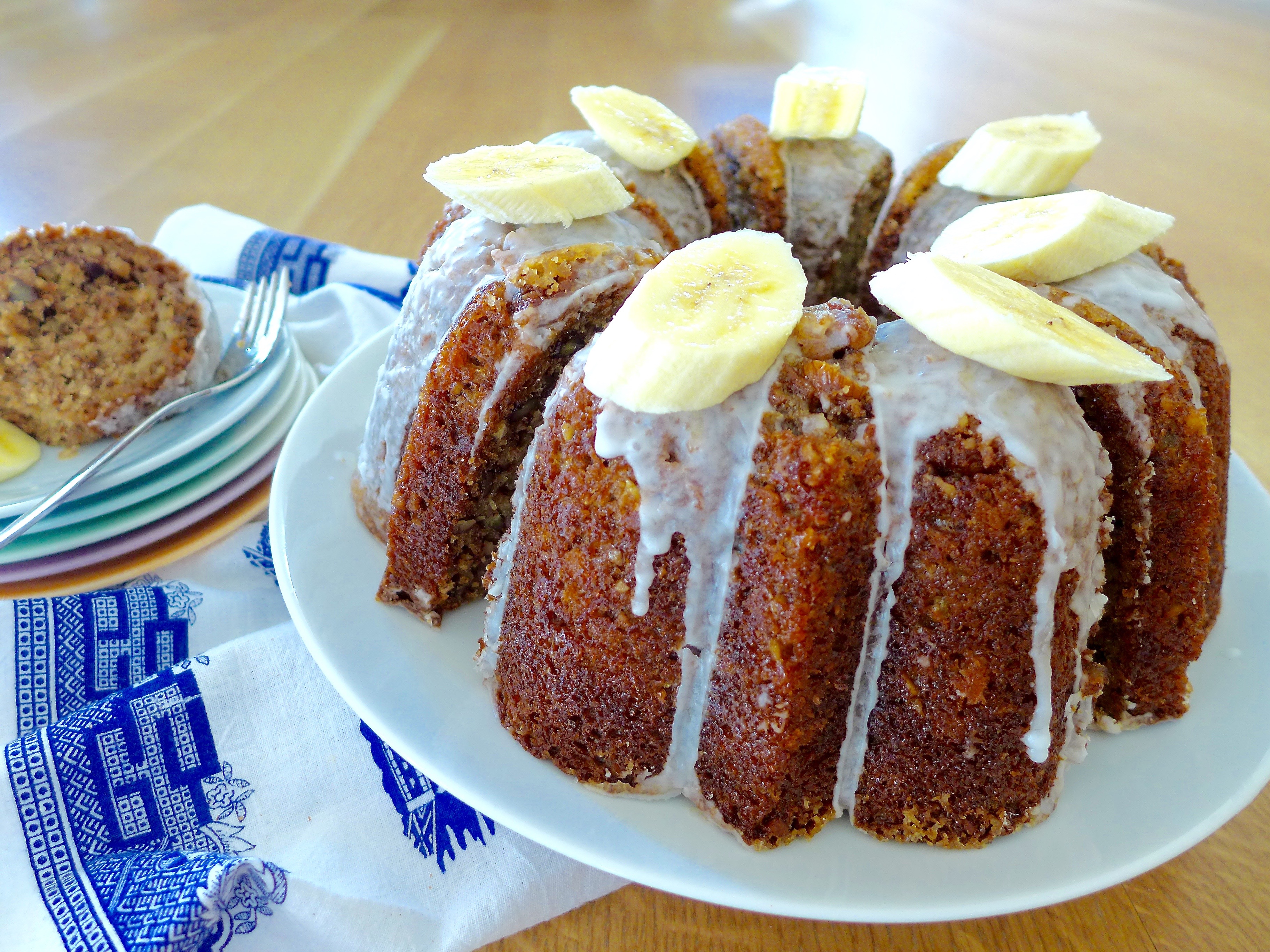 Glazed Banana Pecan Bundt Cake - Dig In With Dana